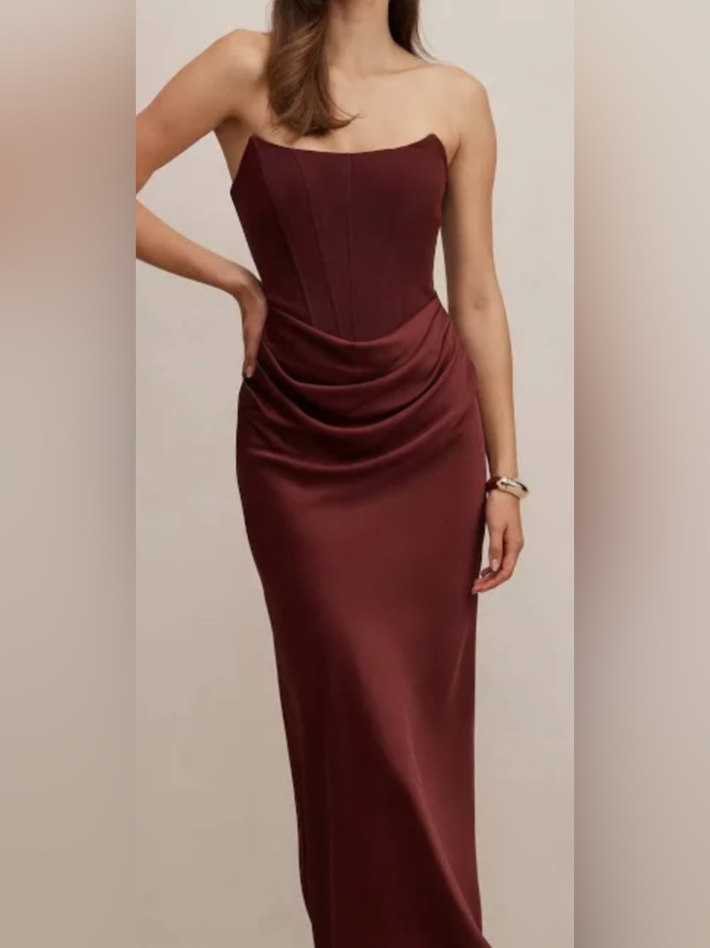 Ever New Burgundy Satin Draped Maxi Dress